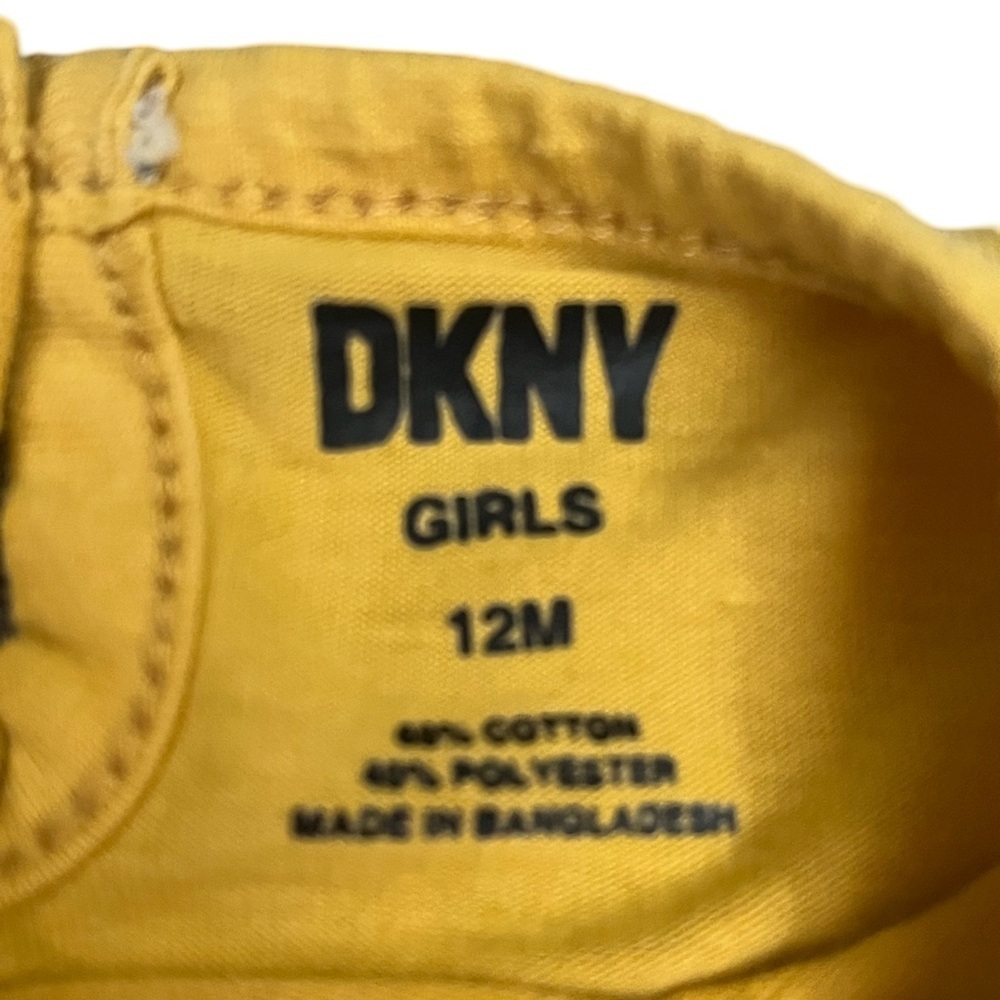 DKNY Girls Matching Set with Yellow T shirt and Denim Jeans. Size: 12M. - Picture 4 of 7